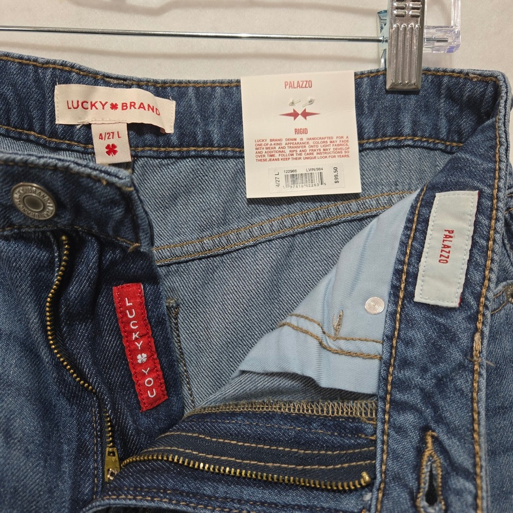 NWT Lucky Brand Size 4 27 Wide Leg Palazzo Jeans Blue High Rise Seam Front 1193 - Picture 9 of 10